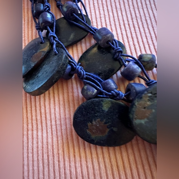 Blue and gold carved beads made from natural bone necklace - Picture 4 of 9